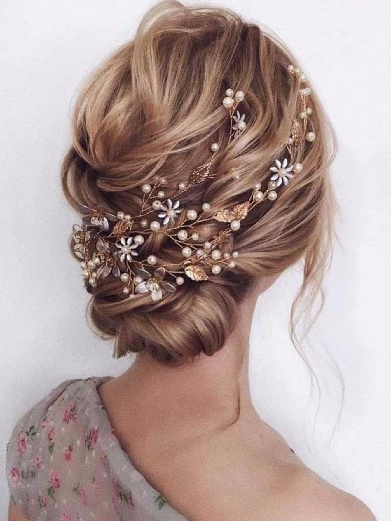 1pc Women Faux Pearl & Flower Decor Romantic Bridal Hair Band For Wedding Elegant Valentine's Day Valentines - Gold - View 1