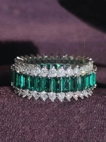 1 Nhẫn Đính Đá Cubic Zirconia Sang Trọng Trang Trí Cho Nữ Trang Trí Hàng Ngày Cho Tiệc Cưới - màu xanh lá - Xem 4
