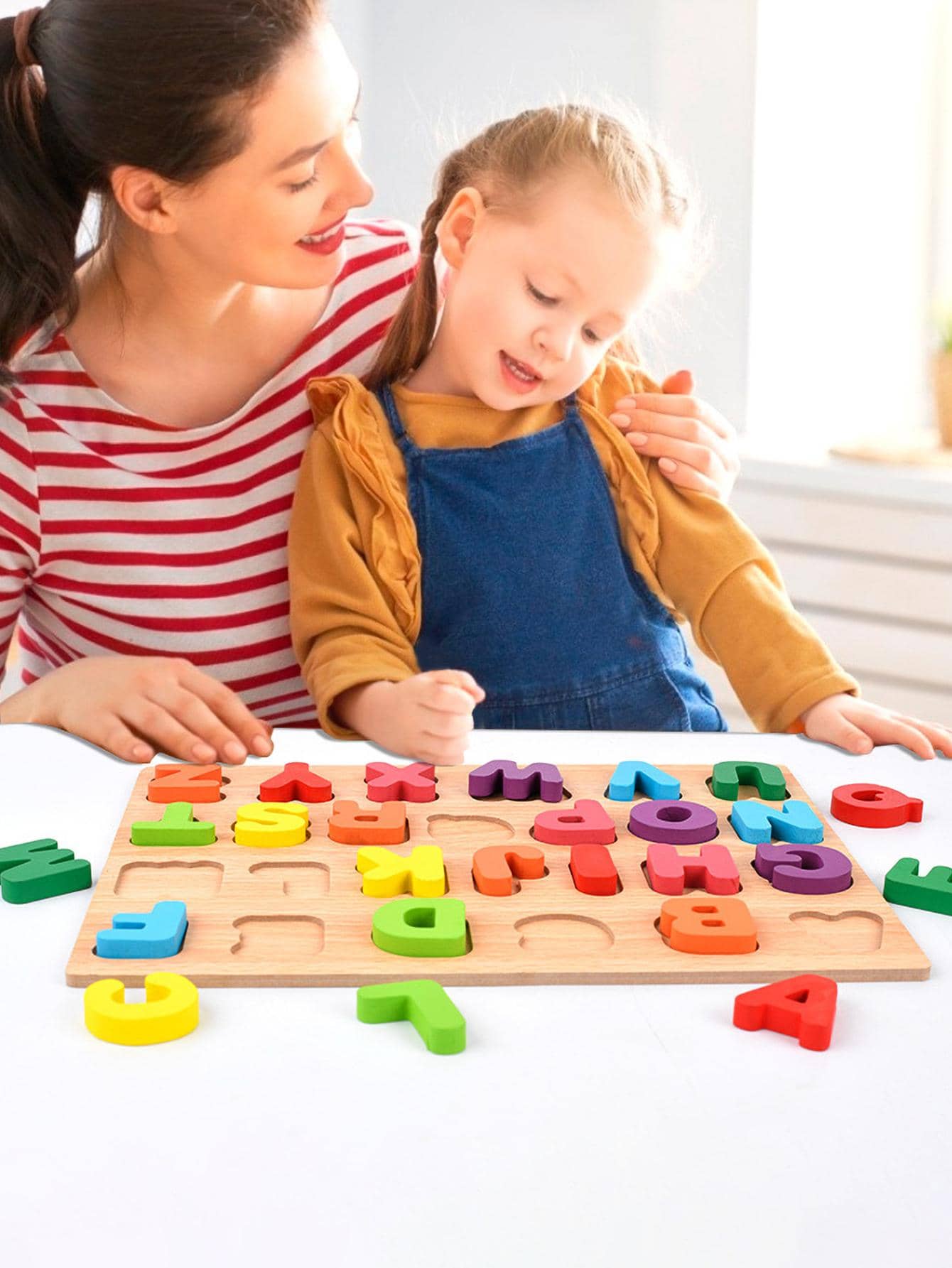 1入組木製拼圖創意字母設計兒童早教益智玩具 - 彩色 - 查看 1