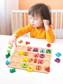 1入組木製拼圖創意字母設計兒童早教益智玩具 - 彩色 - 查看 2