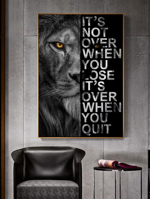 1 pièce Peinture sans cadre avec motif de lion et slogan, peinture murale en fibre chimique vintage imperméable, multiformat pour décoration murale de la maison, canevas, affiche
