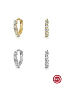 1pc Fashion Sterling Silver Cubic Zirconia Decor Hoop Earring For Women For Dating Decoration
