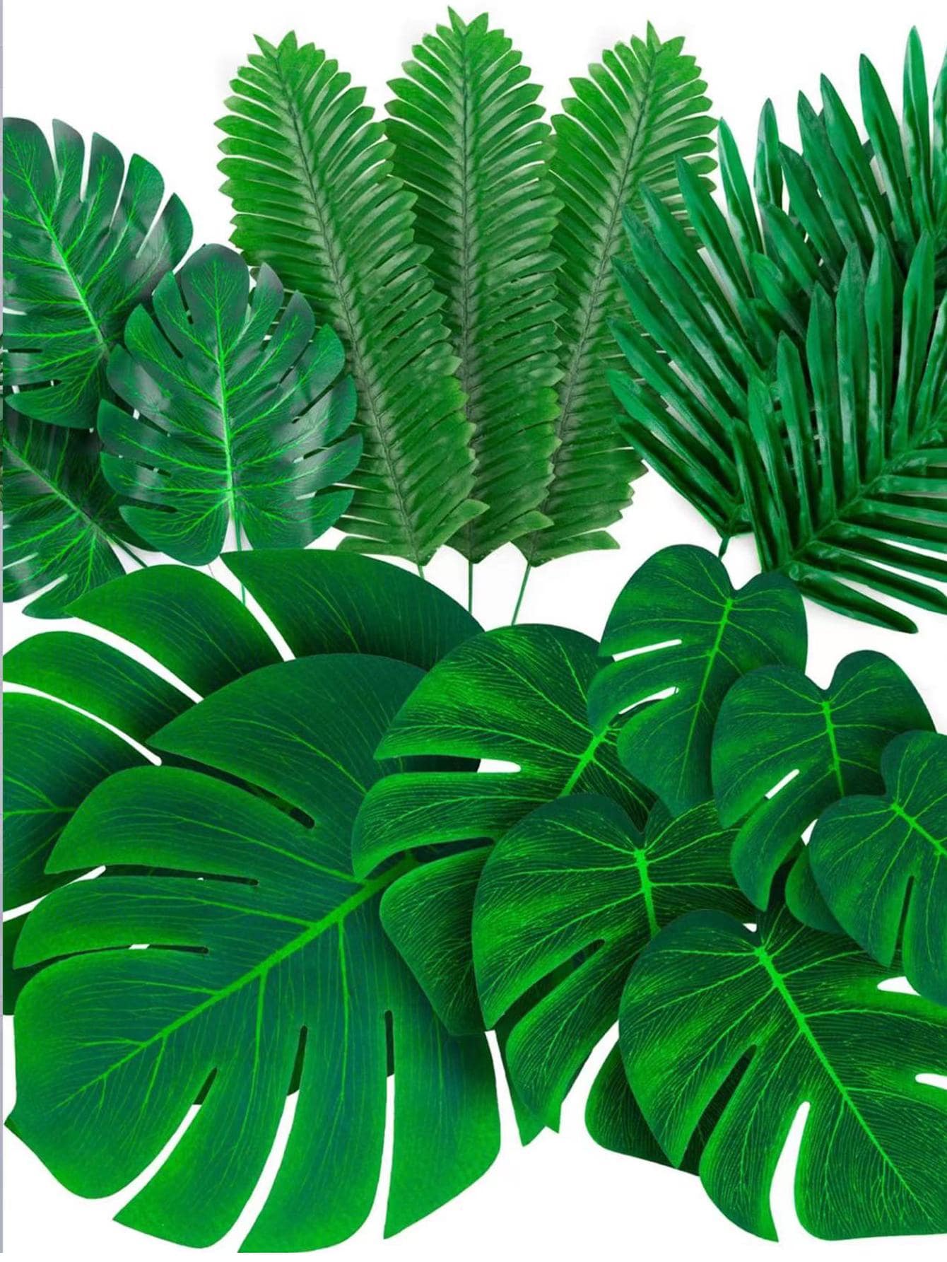 8片滌綸人造龜背竹棕櫚葉創意多用途人造葉適合家居、婚禮裝飾 - 綠色 - 查看 1