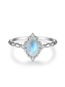 1入組魅力四射方晶鋯石裝飾月長石裝飾純銀戒指適合女士適用於約會禮物 - 銀色 - 查看 4