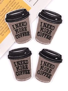 4 Cái/bộ Thêu Chữ Sắt-Trên Miếng Dán Sáng Tạo Polyester Cà Phê Thiết Kế Tự Làm Quần Áo Phụ Kiện Cho DIY - Màu be - Xem 3