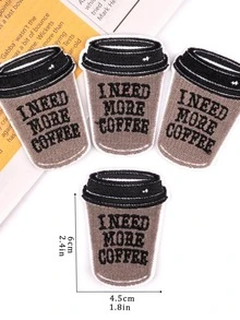 4 Cái/bộ Thêu Chữ Sắt-Trên Miếng Dán Sáng Tạo Polyester Cà Phê Thiết Kế Tự Làm Quần Áo Phụ Kiện Cho DIY - Màu be - Xem 2