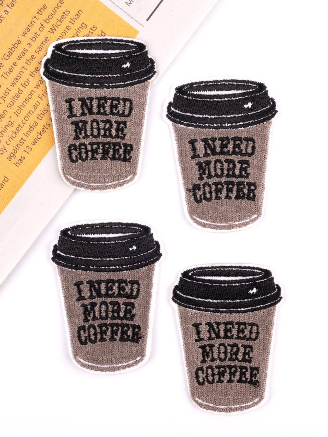4 Cái/bộ Thêu Chữ Sắt-Trên Miếng Dán Sáng Tạo Polyester Cà Phê Thiết Kế Tự Làm Quần Áo Phụ Kiện Cho DIY - Màu be - Xem 1