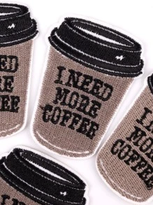 4 Cái/bộ Thêu Chữ Sắt-Trên Miếng Dán Sáng Tạo Polyester Cà Phê Thiết Kế Tự Làm Quần Áo Phụ Kiện Cho DIY - Màu be - Xem 4