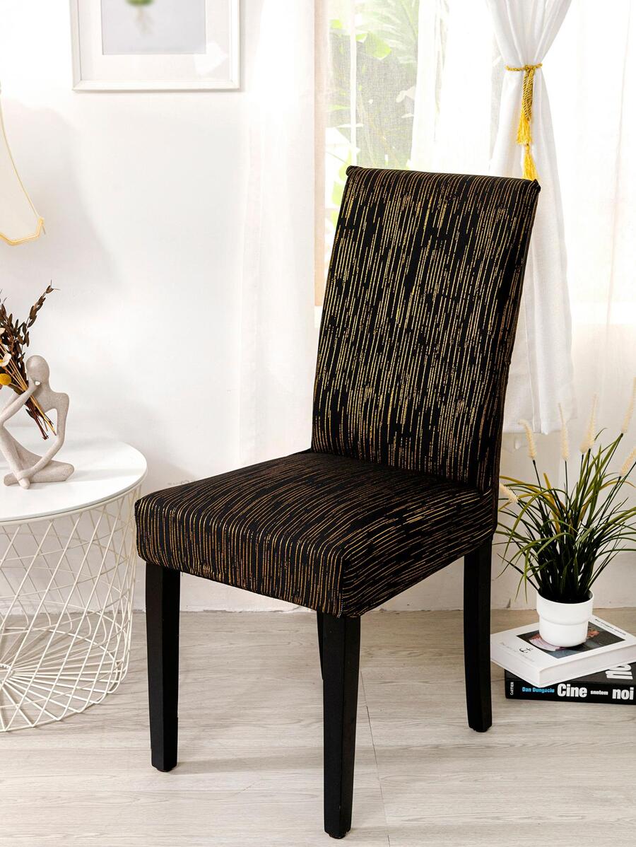 1pc Striped Pattern Dining Chair Slipcover, Modern Polyester Stretchy Dining Chair Cover For Living Room, Dining Room, Home Office - Multicolor - View 1