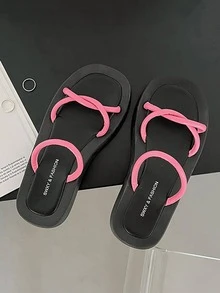 女士扭結裝飾時尚粉色平底涼鞋 - 玫紅色 - 查看 2