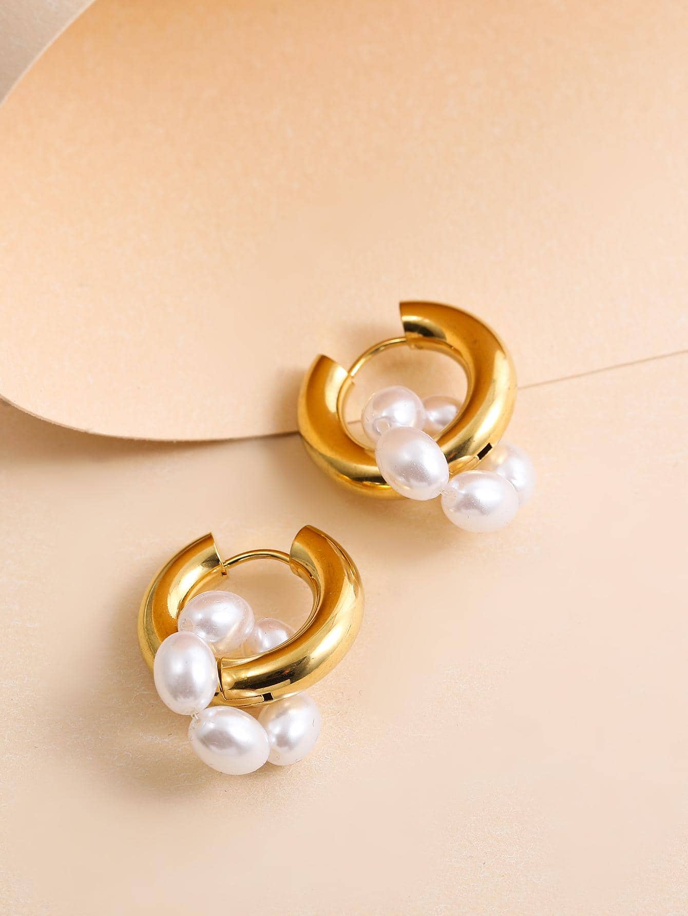 Bông tai trang trí ngọc trai giả - Vàng - Xem 1