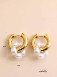 Bông tai trang trí ngọc trai giả - Vàng - Xem 5