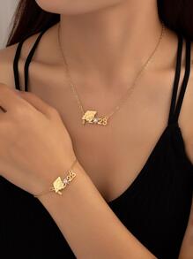 2入組/套時尚鐵畢業帽裝飾首飾套裝適合女士日常裝飾 - 金黃色 - 查看 1