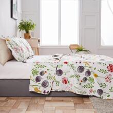 Floral Quilt Sets Reversible Countryside Bedspread Coverlets Lightweight Purple Dandelion Quilt Green Leaves Bed Cover Set for All Season,1 Quilt +2 Pillow Shams - 紫色 - 查看 3