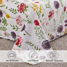 Floral Quilt Sets Reversible Countryside Bedspread Coverlets Lightweight Purple Dandelion Quilt Green Leaves Bed Cover Set for All Season,1 Quilt +2 Pillow Shams - 紫色 - 查看 5