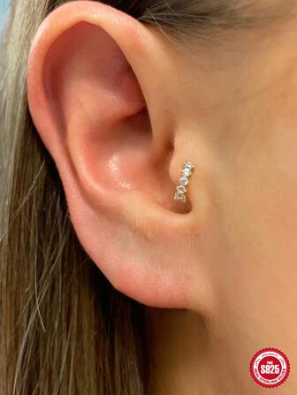 1入組魅力四射方晶鋯石裝飾純銀圓耳環適合女士日常裝飾
