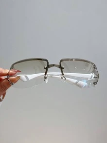 1副女士素色水鑽裝飾太陽眼鏡適用於戶外 - 白色 - 查看 3