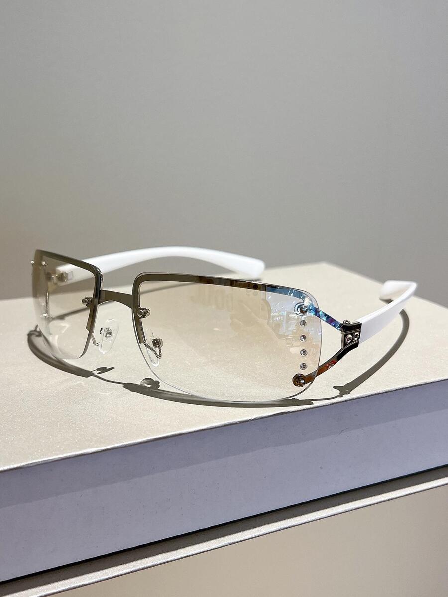 1副女士素色水鑽裝飾太陽眼鏡適用於戶外 - 白色 - 查看 1