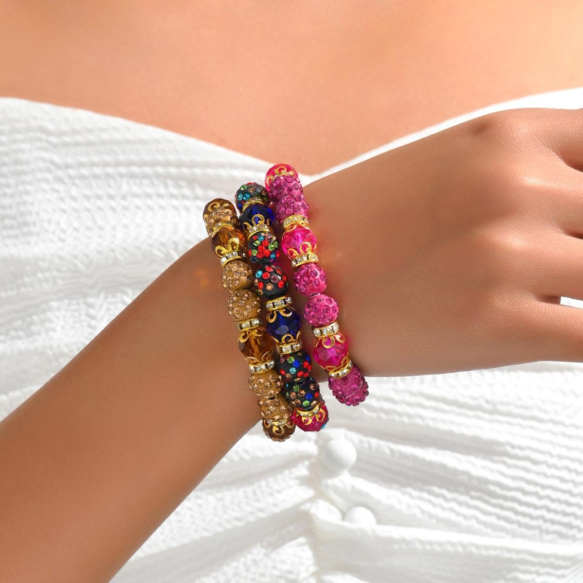 3入組/套波西米亞水鑽細節串珠手鏈適合女士日常裝飾 - 彩色 - 查看 1