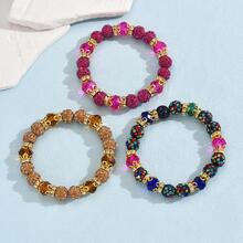 3入組/套波西米亞水鑽細節串珠手鏈適合女士日常裝飾 - 彩色 - 查看 3