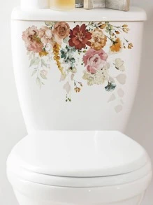 1pc Floral Pattern Toilet Lid Decal, Colorful PVC Toilet Decorative Sticker For Household - Multicolor - View 2