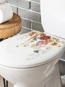 1pc Floral Pattern Toilet Lid Decal, Colorful PVC Toilet Decorative Sticker For Household - Multicolor - View 4