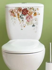 1pc Floral Pattern Toilet Lid Decal, Colorful PVC Toilet Decorative Sticker For Household - Multicolor - View 5