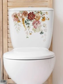 1pc Floral Pattern Toilet Lid Decal, Colorful PVC Toilet Decorative Sticker For Household - Multicolor - View 1