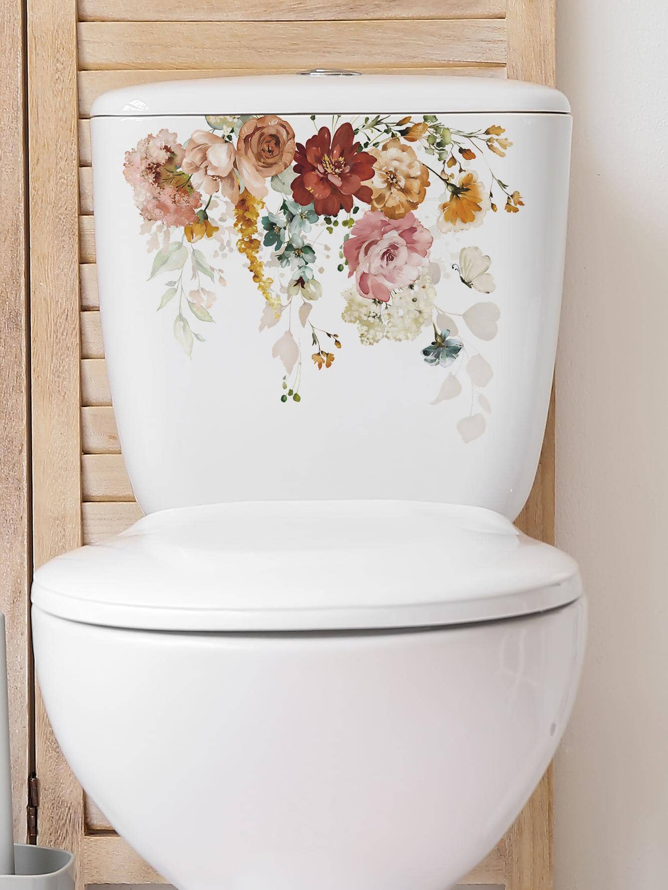1pc Floral Pattern Toilet Lid Decal, Colorful PVC Toilet Decorative Sticker For Household - Multicolor - View 1