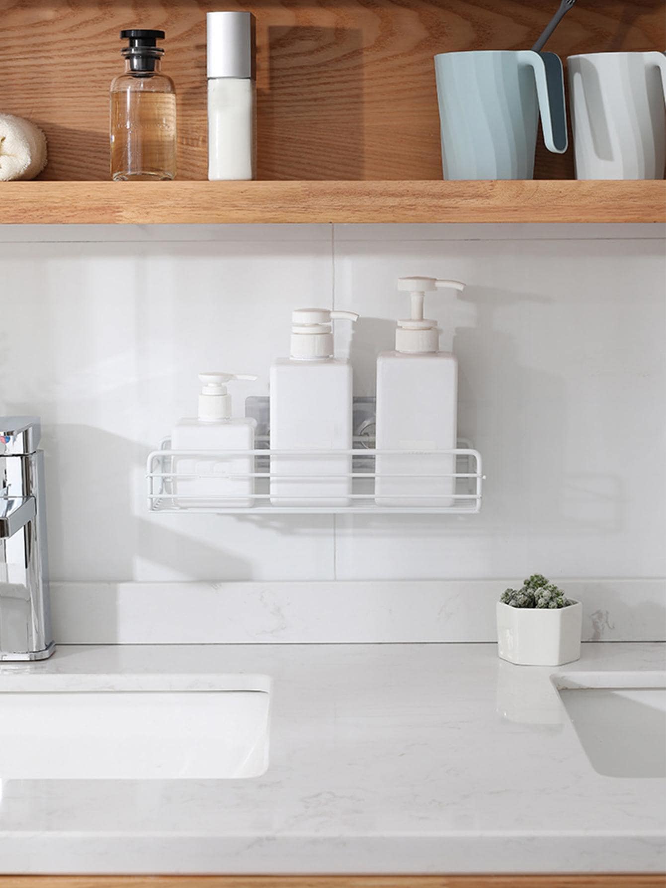 1 Cái Treo Tường Phòng Tắm Giá Đựng Đồ, Sắt Trắng Rỗng Giá Đựng Đồ Cho Phòng Tắm - trắng - Xem 1