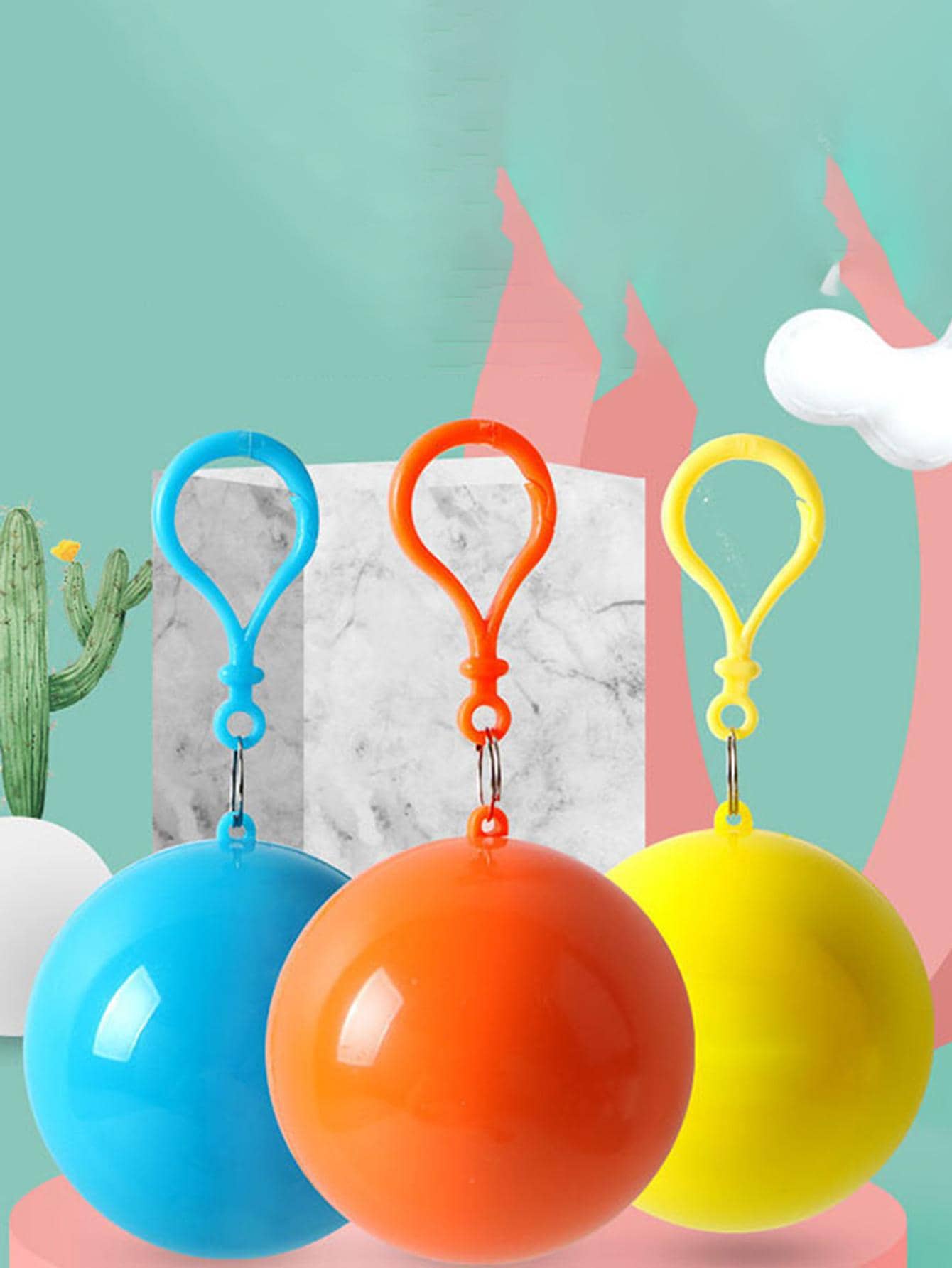 1pc Random Color Plastic Raincoat, Simple Round Ball Shaped Portable Disposable Rain Poncho Jacket For Outdoor - Blue - View 1