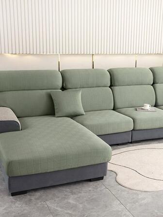 1pc Solid Color Dark Green Sofa Seat Cushion Cover Without Filler, Modern Polyester Stretchy Dust Proof Sofa Cover For Household