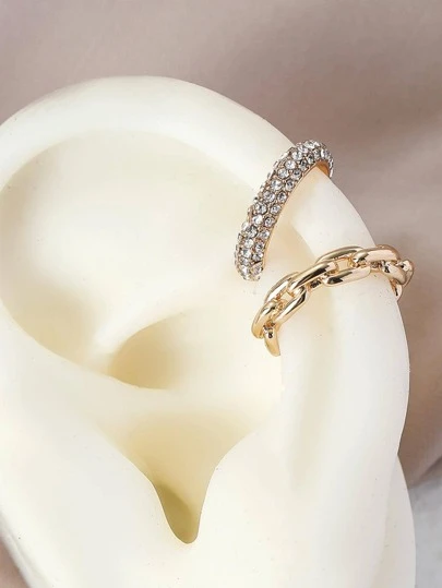 1對魅力四射水鑽裝飾耳夾適合女士日常裝飾