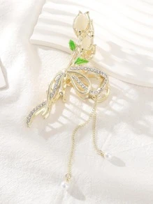 1入組女士人造珍珠墜飾水鑽裝飾花朵設計時尚髮爪適用於頭髮裝飾用品 - 金色 - 查看 2