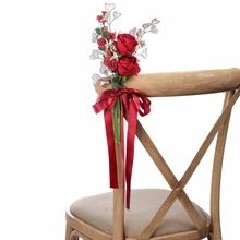1 PC Artificial Chair Back Flower Multi-color Pew Flowers For Weddings Churched Ceremony Party Chair Decor - Đỏ - Xem 1