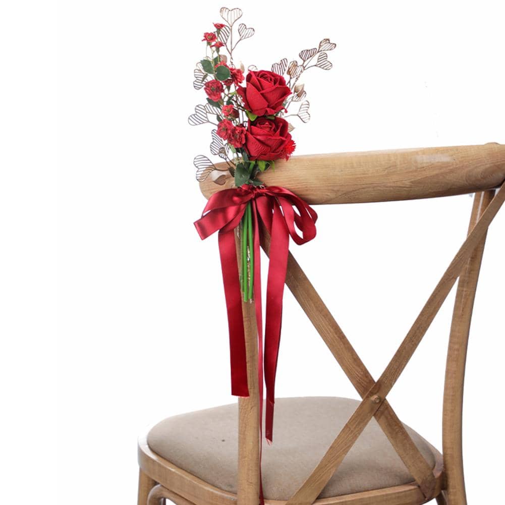 1 PC Artificial Chair Back Flower Multi-color Pew Flowers For Weddings Churched Ceremony Party Chair Decor - Đỏ - Xem 1