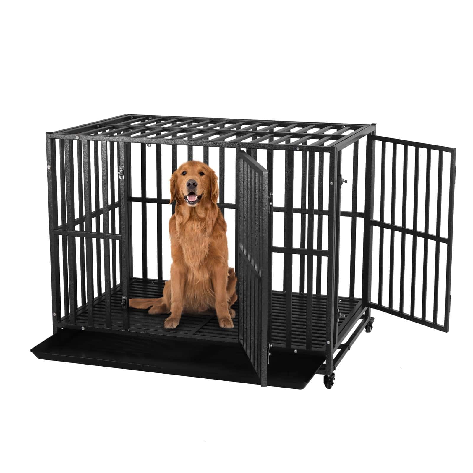 LUCKUP Heavy Duty Dog Crate38 42 Inch Large Metal Dog Cage With 2
