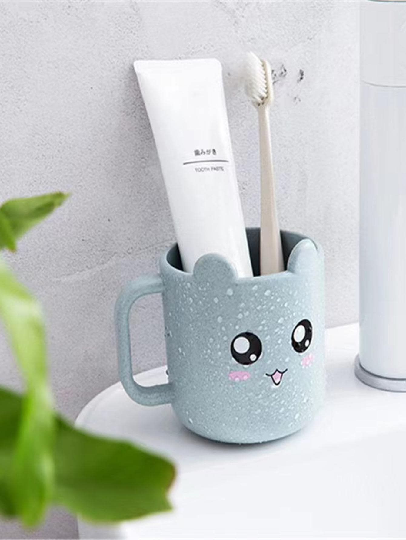 1入組卡通圖案漱口杯淡藍色可愛家用塑料浴缸杯 - 淺藍色 - 查看 1