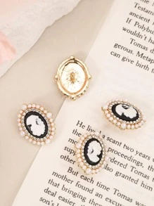 4入組鋅合金鈕扣、時尚水鑽和人造珍珠裝飾橢圓形設計服裝配飾手工縫製 - 彩色 - 查看 1