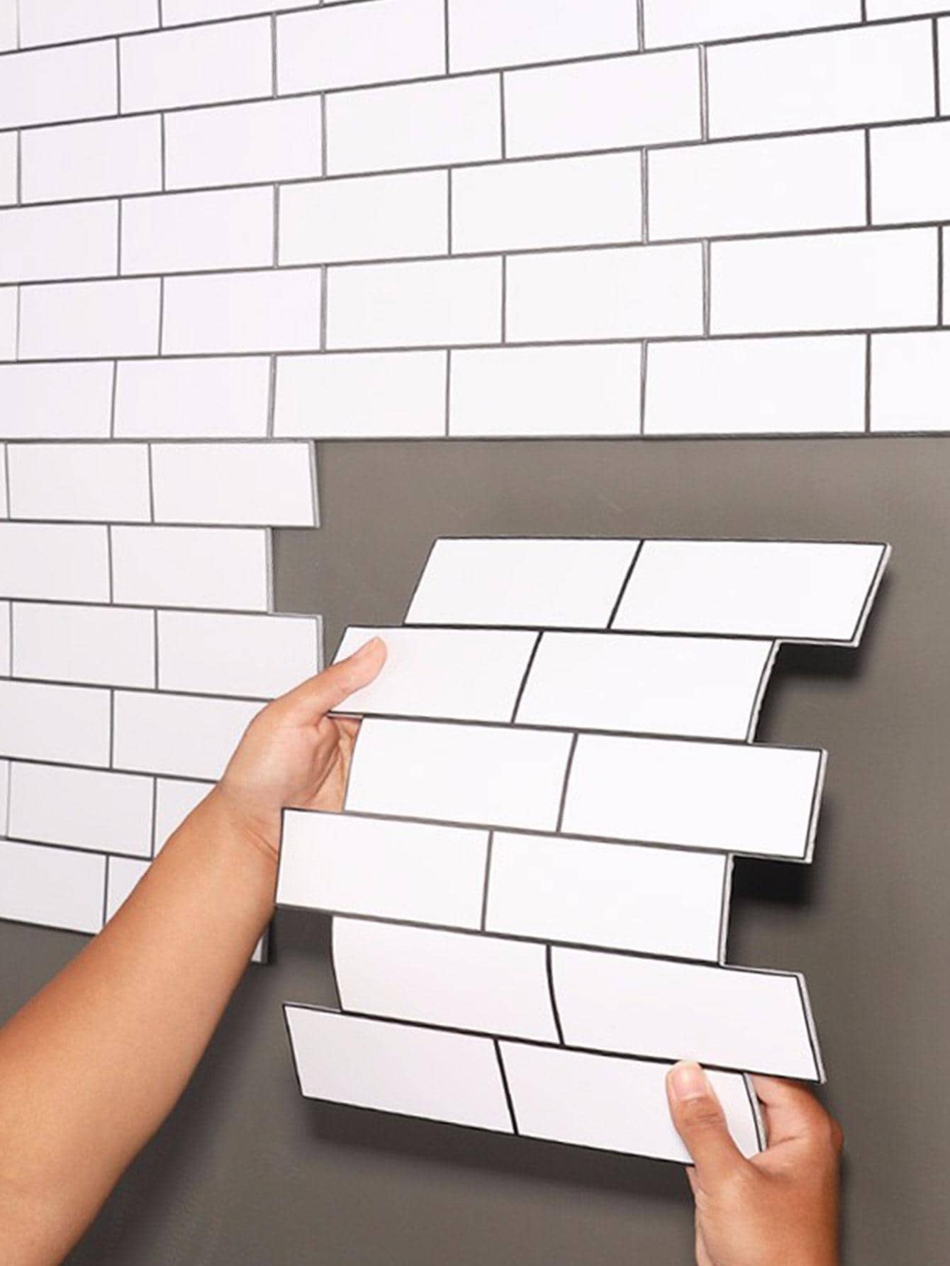 1入組磚圖案牆紙白色PVC防油家用自粘牆貼 - 白色 - 查看 1
