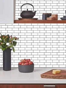 1入組磚圖案牆紙白色PVC防油家用自粘牆貼 - 白色 - 查看 4