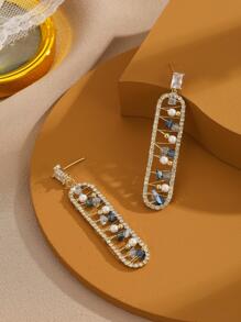 2入組/套魅力四射方晶鋯石裝飾耳墜適合女士日常裝飾 - 金黃色 - 查看 3