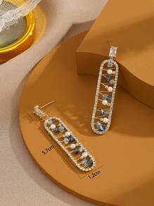 2入組/套魅力四射方晶鋯石裝飾耳墜適合女士日常裝飾 - 金黃色 - 查看 4