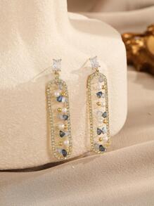 2入組/套魅力四射方晶鋯石裝飾耳墜適合女士日常裝飾 - 金黃色 - 查看 1