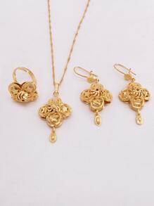Conjunto de joyas chapadas en oro nigeriano, regalo de boda, collar, aretes, anillo y colgante nupcial, conjunto de joyas de lujo para mujer de Dubái - Dorado - Ver 3