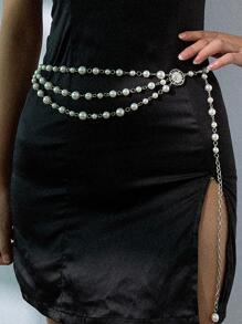 1 件女士仿珍珠装饰优雅链式腰带适用于礼服装饰万圣节圣诞节 - 白色 - 查看 1