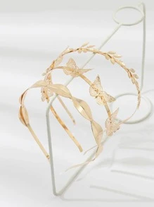 3入組女士蝴蝶和樹葉裝飾時尚髮箍適用於頭髮裝飾用品 - 金色 - 查看 2