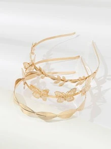3入組女士蝴蝶和樹葉裝飾時尚髮箍適用於頭髮裝飾用品 - 金色 - 查看 1