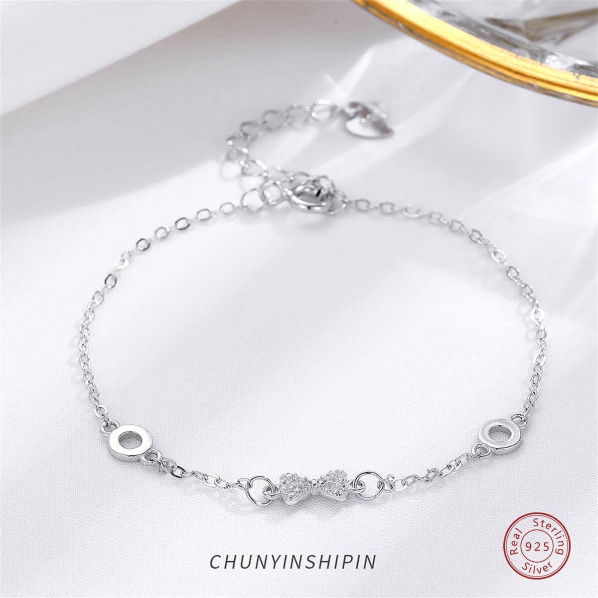 OMID 時尚方晶鋯石蝴蝶結裝飾純銀手環適合女士日常裝飾 - 手鍊 - 查看 1