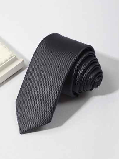 1pc Men Fashionable Solid Deep Grey Skinny Striped Versatile Necktie Suitable For Business And Daily Wear Men Necktie